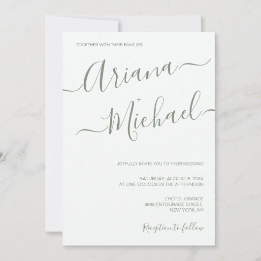Chic Minimalist Typography Sage green Wedding Kaart (Voorkant)