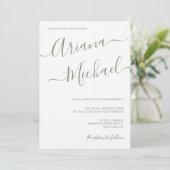 Chic Minimalist Typography Sage green Wedding Kaart (Staand voorkant)