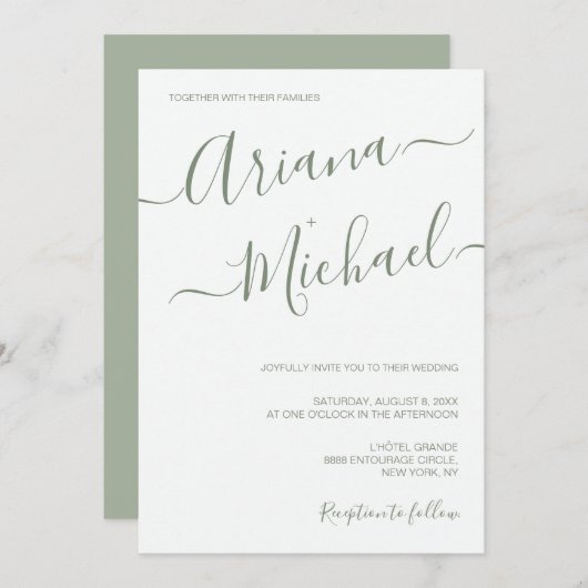 Chic Minimalist Typography Sage green Wedding Kaart (Voorkant / Achterkant)