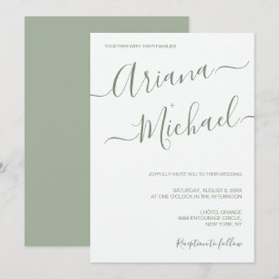 Chic Minimalist Typography Sage green Wedding Kaart