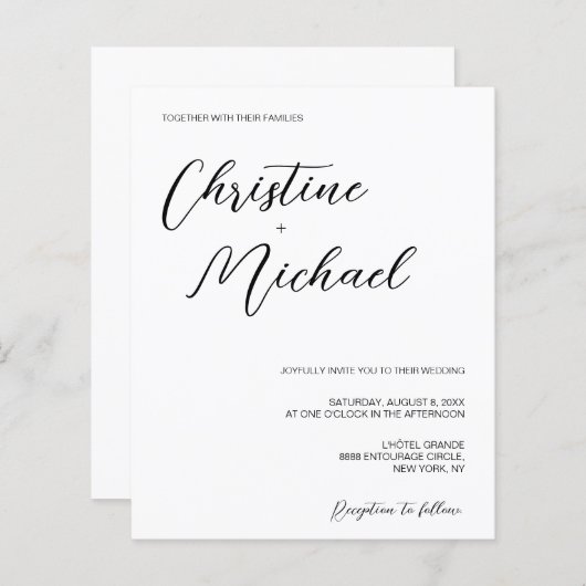 Chic Minimalist Weddenschap Black Simple White (Voorkant / Achterkant)