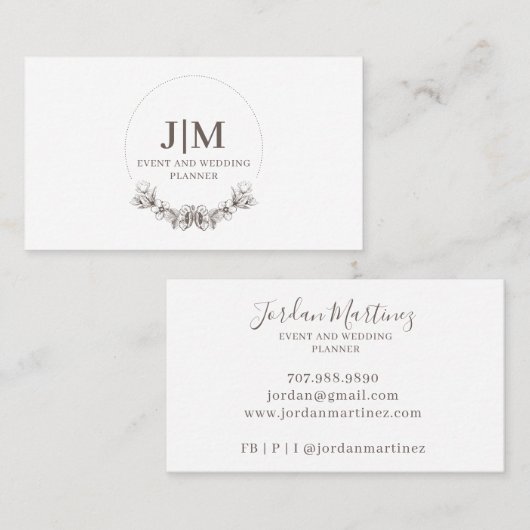 Chic minimalist Wedding Planner Visitekaartje (Voorkant / Achterkant)