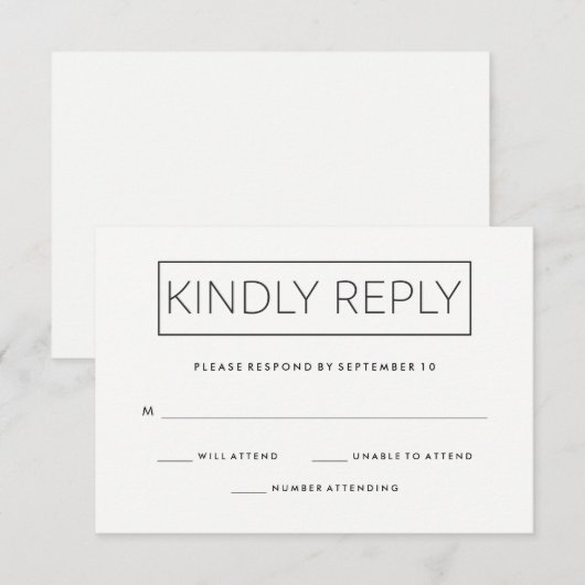 Chic Minimalist Wedding Response RSVP Kaartje (Voorkant / Achterkant)