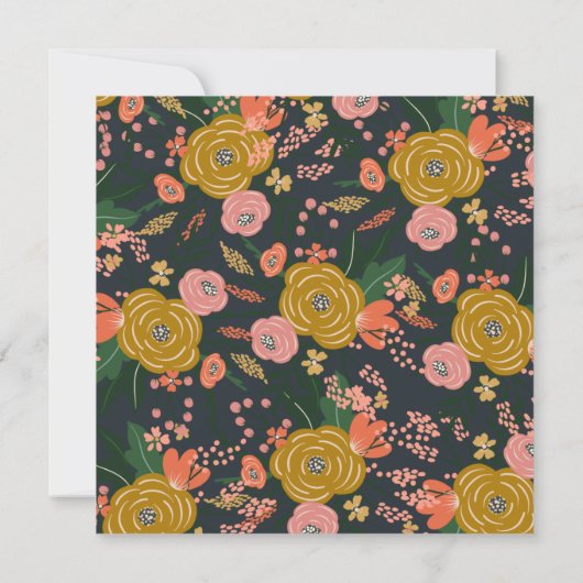 Chic Minimalist Yellow Navy Flowers gepersonalisee Notitiekaartje (Achterkant)