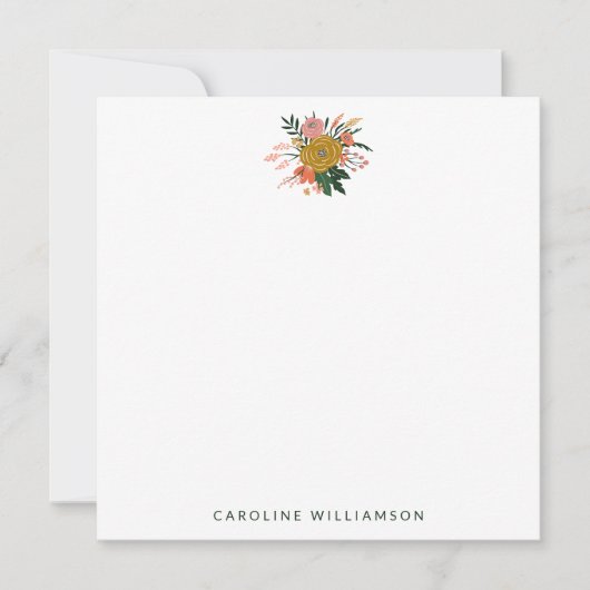 Chic Minimalist Yellow Navy Flowers gepersonalisee Notitiekaartje (Voorkant)