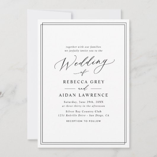 Chic Minimalistic Modern Script Wedding Kaart (Voorkant)