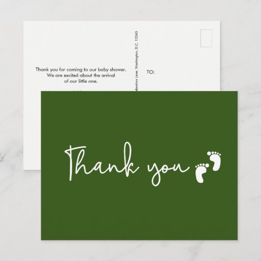Chic Minimalistisch Baby shower dank u Groen Briefkaart (Voorkant / Achterkant)