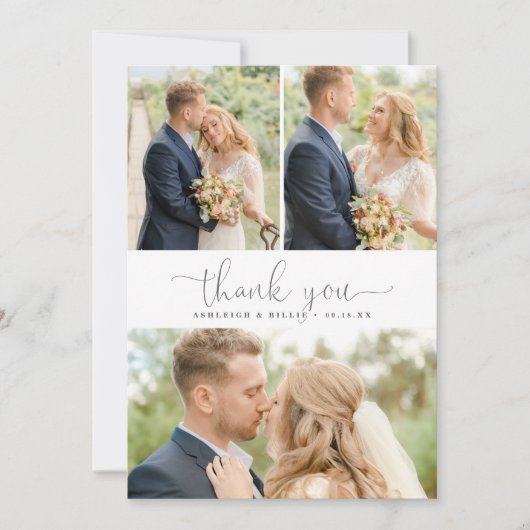Chic minimalistisch script 3 Fotocollage Hartelijk Bedankkaart (Voorkant)