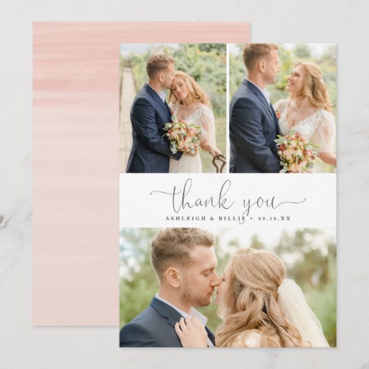 Chic minimalistisch script 3 Fotocollage Hartelijk Bedankkaart (Voorkant / Achterkant)