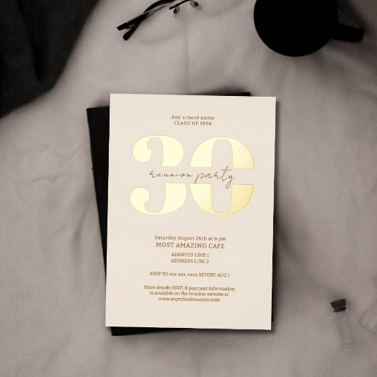 Chic minimalistische 30 jaar klassieke reünie folie uitnodiging