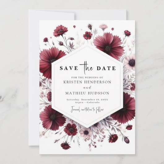 Chic minimalistische Bourgondische bruiloft Save The Date (Voorkant)