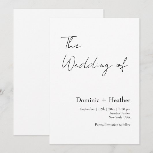 CHIC minimalistische elegantie bruiloft Kaart (Voorkant / Achterkant)