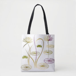 Chic minimalistische kalligrafie kikkers en lelie  tote bag