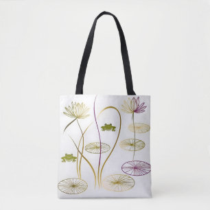 Chic minimalistische kalligrafie kikkers en lelie tote bag