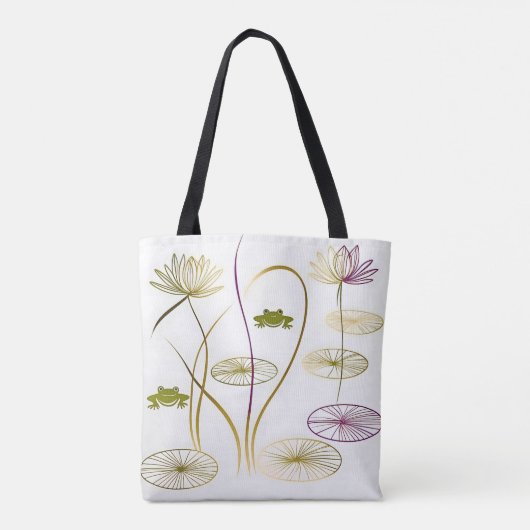 Chic minimalistische kalligrafie kikkers en lelie  tote bag (Achterkant)