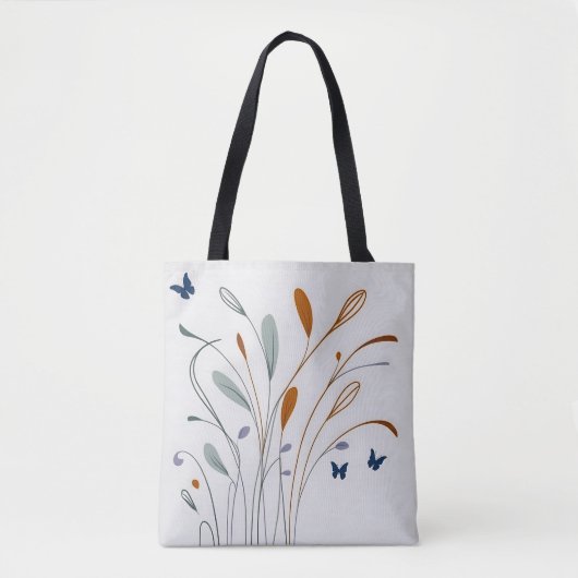 Chic minimalistische kalligrafie vlinder bloemen tote bag (Voorkant)