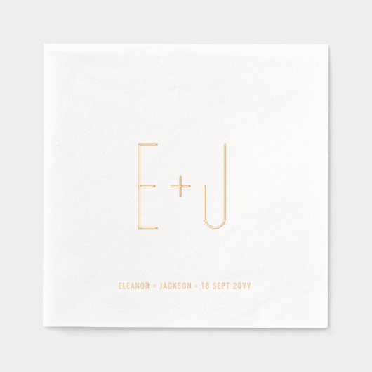 Chic Minimalistische Moderne Monogrammed Wedding Folie Servetten (Voorkant)