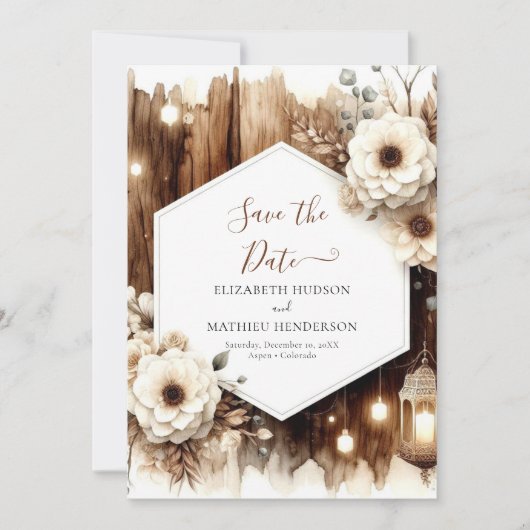 Chic minimalistische rustieke bruiloft save the date (Voorkant)