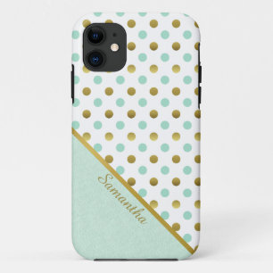 Chic Mint and Gold Polka Dots Case-Mate iPhone Case