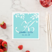 Chic Mint Blauw Wit Bladeren Huwelijk Monogram Servetten (Insitu)