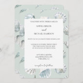Chic Mint Blue Beach Shells Wedding Kaart (Voorkant / Achterkant)