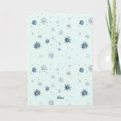 Chic Mint Blue Snowflakes Black Hair Female Kaart (Achterkant)