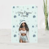 Chic Mint Blue Snowflakes Black Hair Female Kaart (Voorkant)