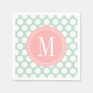 Chic Mint & Blush Pink Big Stippen Monogramed Servetten