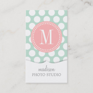 Chic Mint & Blush Pink Big Stippen Monogramed Visitekaartje