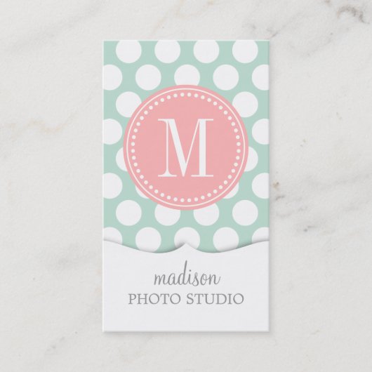 Chic Mint & Blush Pink Big Stippen Monogramed Visitekaartje (Voorkant)