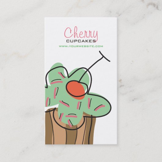 Chic Mint Cherry Cupcake Sweet Bakery Dessert Shop Visitekaartje (Voorkant)