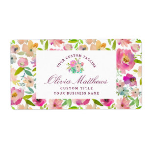 Chic Mint en Blush Pink Floral Business Etiket