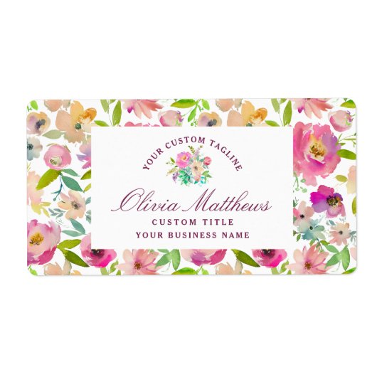 Chic Mint en Blush Pink Floral Business Etiket (Voorkant)