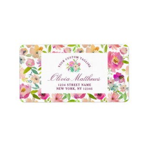 Chic Mint en Blush Pink Floral Business Etiket