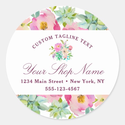 Chic Mint en Blush Pink Floral Business Ronde Sticker (Voorkant)