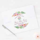 Chic Mint en Blush Pink Floral Business Ronde Sticker (Envelop)