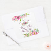 Chic Mint en Blush Pink Floral Business Vierkante Sticker (Envelop)
