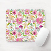 Chic Mint en Blush Pink Floral Monogram afvlakken Muismat (Met muis)