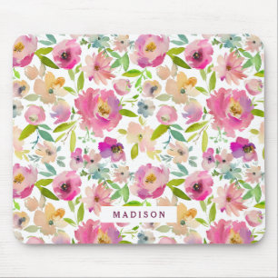 Chic Mint en Blush Pink Floral Monogram afvlakken Muismat