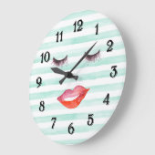Chic Mint en White Stripes Lips and Eyelashes Grote Klok (Hoek)