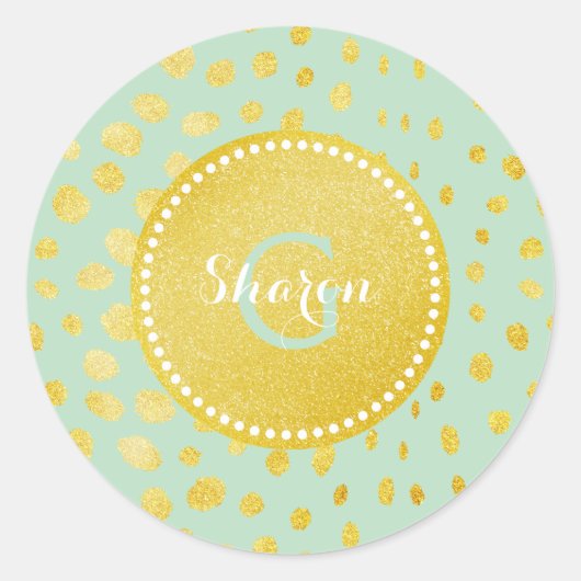 Chic mint faux gold glitter cheetah print monogram ronde sticker (Voorkant)
