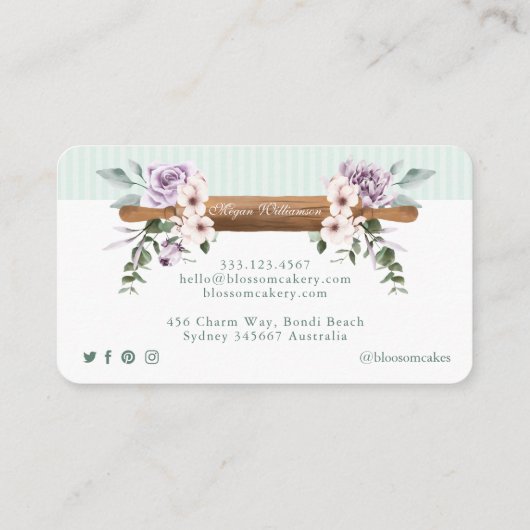 Chic Mint Floral Waterverf Bakery Rolling Pin Visitekaartje (Achterkant)