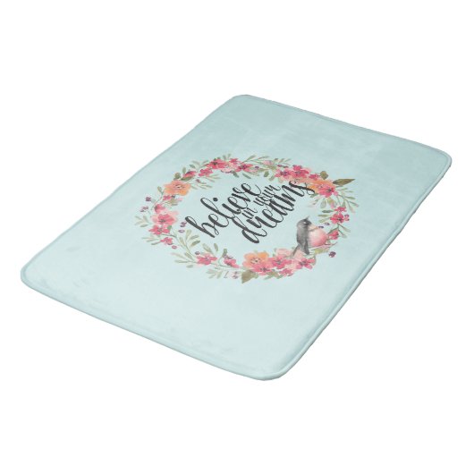 Chic Mint Geloof In Je Dromen Vogel Roze Bloemen Badmat (Gekanteld)