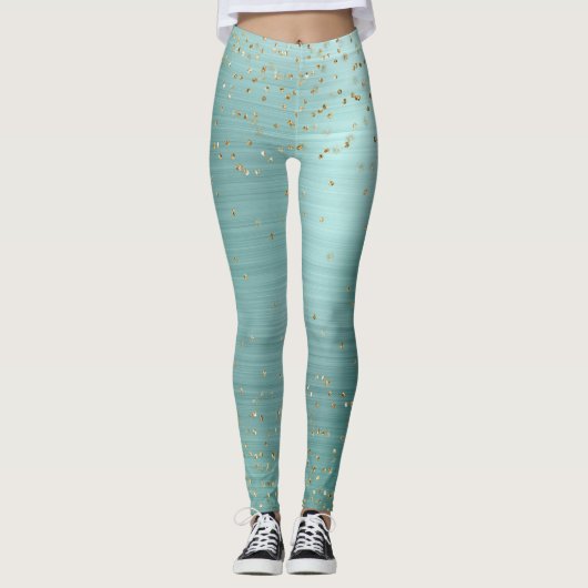 Chic Mint Glam Gold Sparkle Confetti Gepersonalise Leggings (Voorkant)
