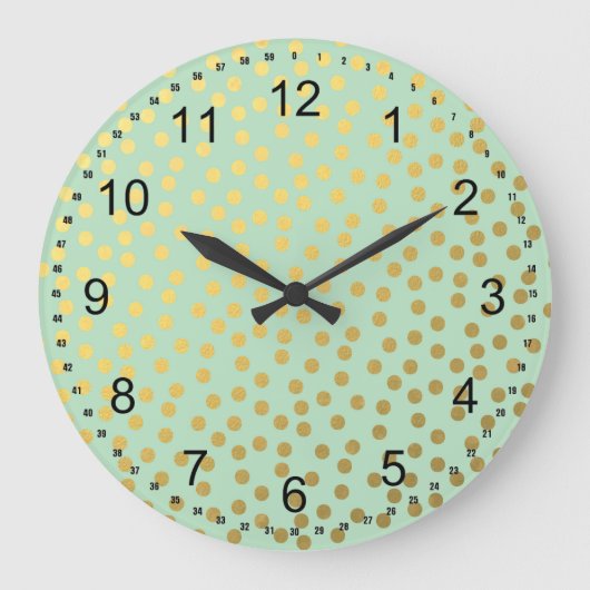 Chic Mint Gold Confetti Dots Grote Klok (Voorkant)