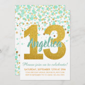 Chic Mint Gold Glitter Confetti Meisje 13e Verjaar Kaart (Voorkant / Achterkant)