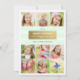 Chic Mint Gold Photo Collage Vakantie Card Feestdagenkaart