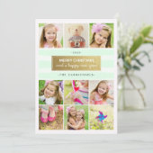 Chic Mint Gold Photo Collage Vakantie Card Feestdagenkaart (Staand voorkant)