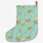 Chic Mint Gouden Diamanten Kerst Grote Kerstsok (Achterkant)