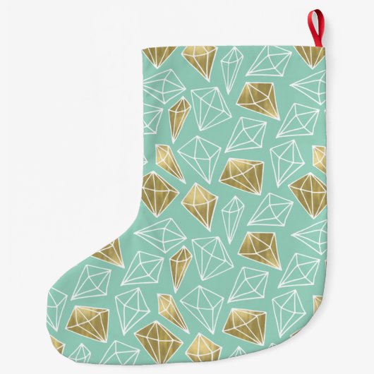 Chic Mint Gouden Diamanten Kerst Grote Kerstsok (Achterkant)